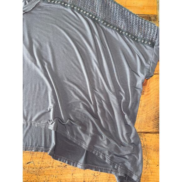 Womens POL Gray Oversized Dolman Short Sleeve Boho‎ Netted Design Blouse Size L - Picture 3 of 9